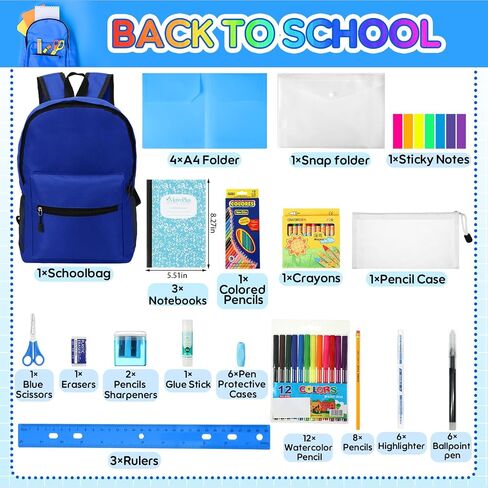 86 Pcs School Supplies Kit with Backpack Back to School Supplies Bag Set Elementary Essential Bundle Bulk for Kid Student Girl Boy Classroom School(Black) in Saudi Arabia