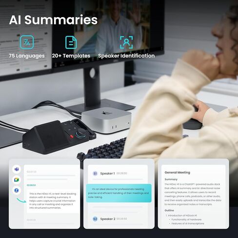H1 11-in-1 USB C Docking Station مع مسجل صوت AI ، النسخ التلقائي والتلخيص ، HDMI 4K@60Hz ، 118W PD ، 2.5GBPS ETTERNET ، 10GBPS نقل البيانات السريعة ، SD/MICRO SD 4.0 CARD in Kuwait