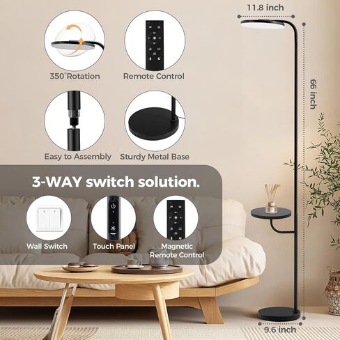 Floor Lamps for Living Room,LED 2400LM/36W Standing Lamp with Table Dimmable 69" Tall Corner Light with Remote & Touch Control &350° Rotating Head Floor Lamps for Bedroom, Office, Black in Saudi Arabia