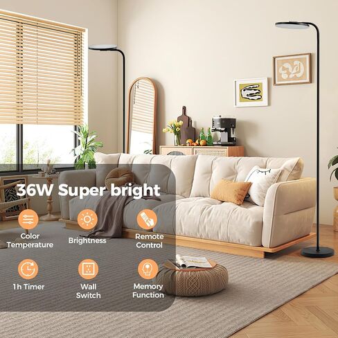 Floor Lamps for Living Room,LED 2400LM/36W Standing Lamp with Table Dimmable 69" Tall Corner Light with Remote & Touch Control &350° Rotating Head Floor Lamps for Bedroom, Office, Black in Saudi Arabia