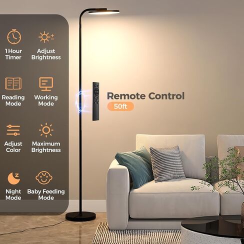 Floor Lamps for Living Room,LED 2400LM/36W Standing Lamp with Table Dimmable 69" Tall Corner Light with Remote & Touch Control &350° Rotating Head Floor Lamps for Bedroom, Office, Black in Saudi Arabia