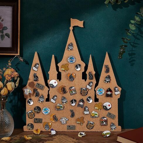 BENECREAT Black Castle Pin Board Cork Board, 14.2x11.8Inch Bulletin Display Board Wall Mounted Cork Board for Brooch Pin Collection Display, Office Home and School Decor in Saudi Arabia