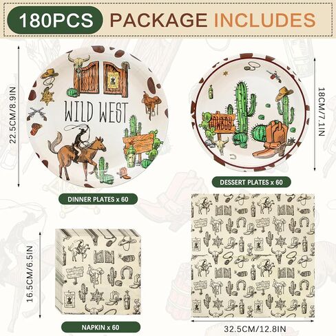 180Pcs Western Cowgirl Birthday Party Decorations My First Rodeo Theme Party Plates and Napkins Disposable Tableware Set for Wild West Cowgirl Party Decorations,Serve 60 in Saudi Arabia