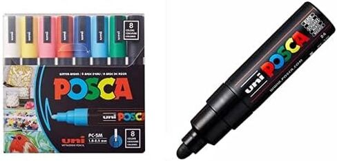 POSCA Paint Marker Set - Fine Point & Medium Tip - 8 Colors, Multicolor & Black in Saudi Arabia
