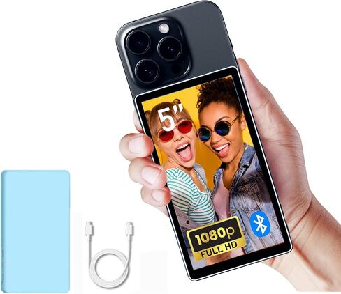 CP5 Lite 5 "1080p شاشة شاشة Selfie لـ iPhone Andriod Phone Vlog مرآة الكاميرا الخلفية الخلفية ، اتصال 50 مترًا بنقرة ، مع حالة بيضاء مغناطيسية in Kuwait