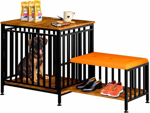 Dog Crate Furniture for Small Dogs, Chew-Proof Steel-Tube Dog Cage, Indoor Pet Crate End Table with Pet Mat, Decorative Dog Kennel with Drawer in Saudi Arabia