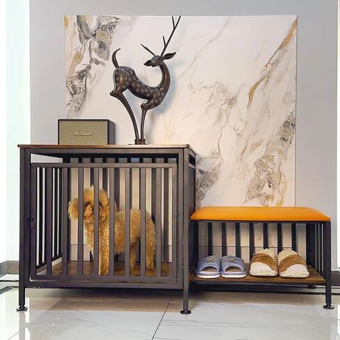 Dog Crate Furniture for Small Dogs, Chew-Proof Steel-Tube Dog Cage, Indoor Pet Crate End Table with Pet Mat, Decorative Dog Kennel with Drawer in Saudi Arabia