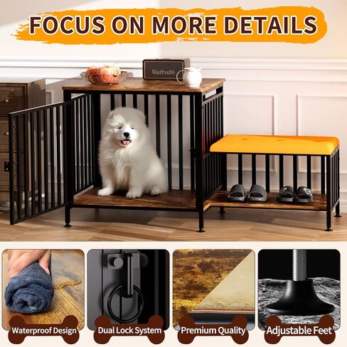 Dog Crate Furniture for Small Dogs, Chew-Proof Steel-Tube Dog Cage, Indoor Pet Crate End Table with Pet Mat, Decorative Dog Kennel with Drawer in Saudi Arabia