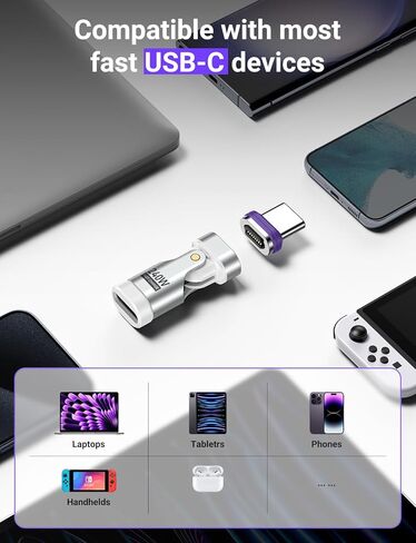 AUFU PD 240W 16PIN USB C ADAPTER MANGETER (2PACK)/USB C 90 درجة محول/محولات الزاوية اليمنى/مغناطيسي C إلى C لسلسلة 1/15 ، سلسلة MA-Book Pro/1PAD ، Samsung Galaxy ، Google Pixel in Kuwait