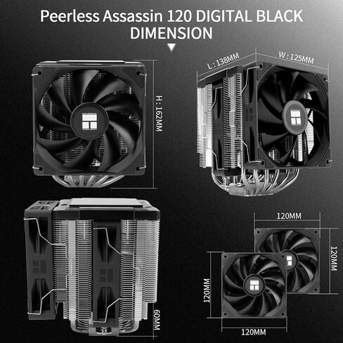 Assassin Thermalright Peerless 120 هواء وحدة المعالجة المركزية أبيض رقمي مع شبكات حرارية 6 × 6 مم ، وغطاء أعلى لوحات العرض المغناطيسي ، وبرودة وحدة المعالجة المركزية للتبريد ، لـ AM4/AM5 و Intel LGA1700/1851/1150/1151/1200 in Kuwait