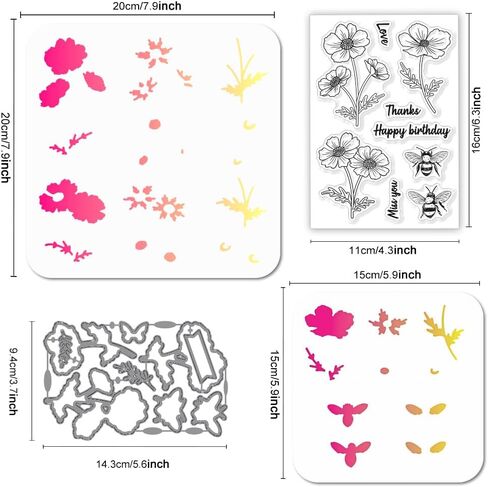GLOBLELAND Anemone Flower Clear Stamps and Flower Blessings Cutting Dies with Hollow Out Drawing Painting Stencils for DIY Scrapbooking Photo Album Decorative Cards Making Decoration in Saudi Arabia