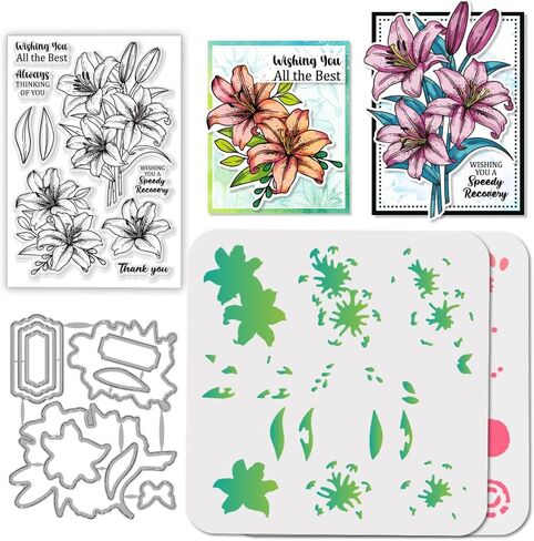 GLOBLELAND Anemone Flower Clear Stamps and Flower Blessings Cutting Dies with Hollow Out Drawing Painting Stencils for DIY Scrapbooking Photo Album Decorative Cards Making Decoration in Saudi Arabia