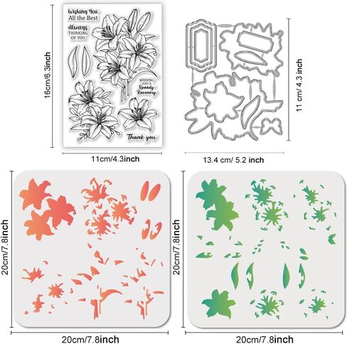 GLOBLELAND Anemone Flower Clear Stamps and Flower Blessings Cutting Dies with Hollow Out Drawing Painting Stencils for DIY Scrapbooking Photo Album Decorative Cards Making Decoration in Saudi Arabia