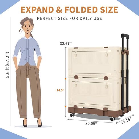 Folding Utility Cart Portable Rolling Crate,Multi Functional Collapsible Carts with 4 Wheels,2-Tier Portable Utility Cart,Adjustable Folding Trolley for Teachers,Shopping,Warehouse,Office and Outdoor in Saudi Arabia