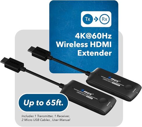 OREI Wireless HDMI Extender Transmitter & Receiver Dongle UtraHD 5.1-5.2 Ghz Up to 1080p - Upto 60 Feet - Perfect for Streaming from Laptop, PC, Cable, Netflix, YouTube, PS4 to HDTV/Projector in Kuwait