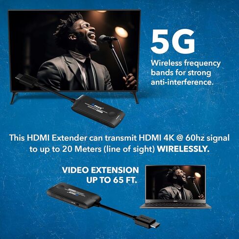 OREI Wireless HDMI Extender Transmitter & Receiver Dongle UtraHD 5.1-5.2 Ghz Up to 1080p - Upto 60 Feet - Perfect for Streaming from Laptop, PC, Cable, Netflix, YouTube, PS4 to HDTV/Projector in Kuwait