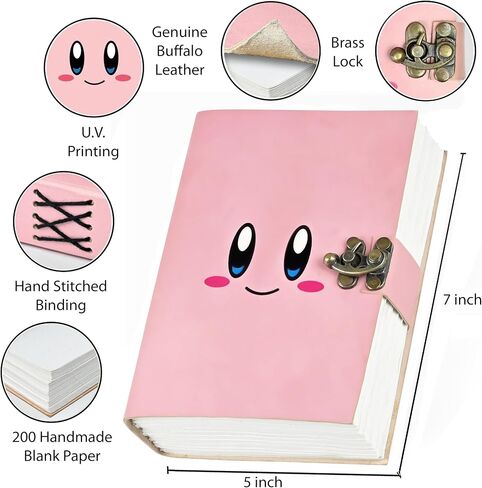 Kir-by Leather Journal - Cute Handmade Leather Notebook For Women & Men 200 Vintage Deckle Edge Paper Notebooks Sketchbook Retro Gifts (7x5 inches) (7x5 inch) in Saudi Arabia