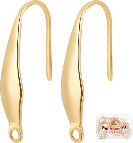 Beebeecraft 100Pcs Fish Earring Hooks 18K Gold Plated Ear Wire Hooks with Loop Stainless Steel Earring Findings with Storage Box for Women Jewelry Making in Kuwait