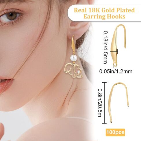 Beebeecraft 100Pcs Fish Earring Hooks 18K Gold Plated Ear Wire Hooks with Loop Stainless Steel Earring Findings with Storage Box for Women Jewelry Making in Kuwait
