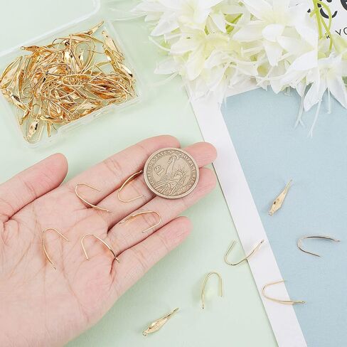 Beebeecraft 100Pcs Fish Earring Hooks 18K Gold Plated Ear Wire Hooks with Loop Stainless Steel Earring Findings with Storage Box for Women Jewelry Making in Kuwait