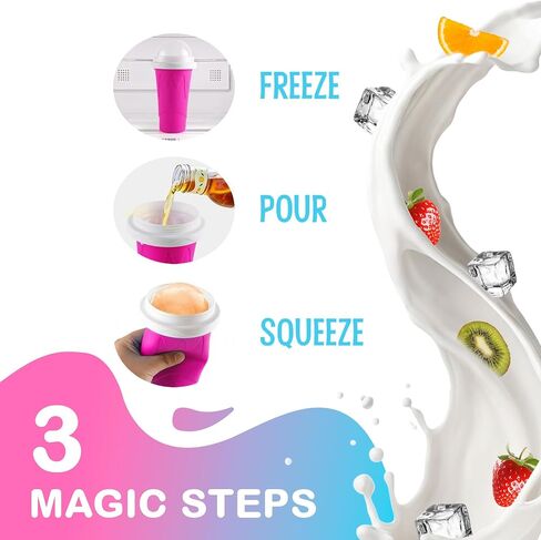 صانع صانع Slushy Squeeze Cup ، كوب مضغوط عصير محمول للعصائر ، الحليب والآيس كريم ، طبقات مزدوجة السيليكا مع الغطاء والقش للأطفال والأصدقاء والعائلة (الأزرق) بواسطة Sub Zero Slush Snow كثيرًا in Kuwait