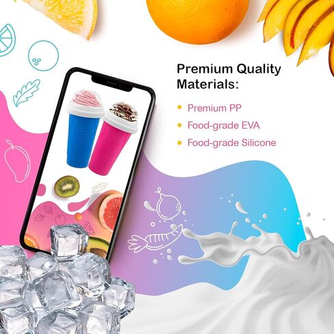 صانع صانع Slushy Squeeze Cup ، كوب مضغوط عصير محمول للعصائر ، الحليب والآيس كريم ، طبقات مزدوجة السيليكا مع الغطاء والقش للأطفال والأصدقاء والعائلة (الأزرق) بواسطة Sub Zero Slush Snow كثيرًا in Kuwait