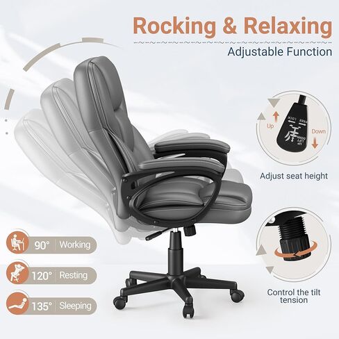 كرسي المكتب التنفيذي لشاهو ، باو كرسي بذراعين مريح للمكتب المنزلي مع عجلات ، أسود داكن in Kuwait