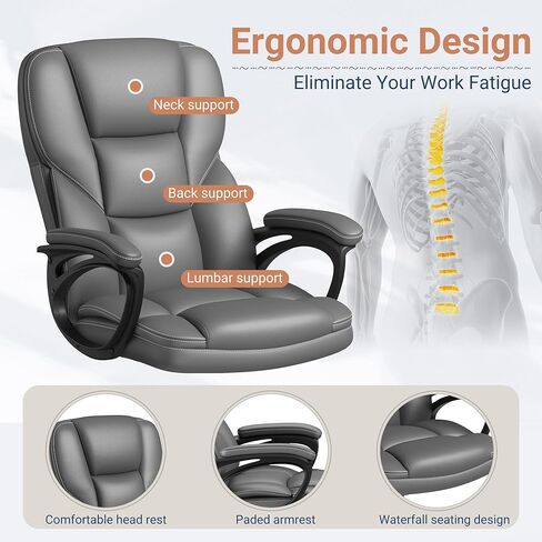 كرسي المكتب التنفيذي لشاهو ، باو كرسي بذراعين مريح للمكتب المنزلي مع عجلات ، أسود داكن in Kuwait