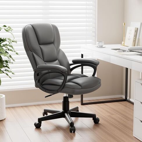 كرسي المكتب التنفيذي لشاهو ، باو كرسي بذراعين مريح للمكتب المنزلي مع عجلات ، أسود داكن in Kuwait