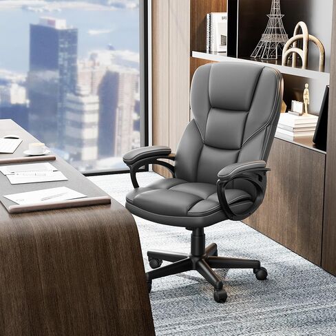 كرسي المكتب التنفيذي لشاهو ، باو كرسي بذراعين مريح للمكتب المنزلي مع عجلات ، أسود داكن in Kuwait