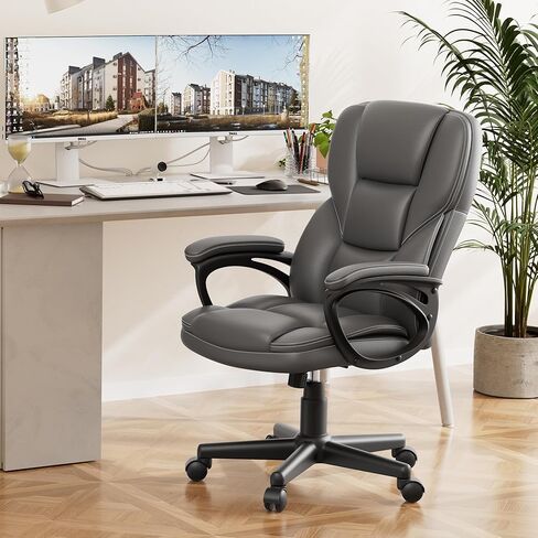 كرسي المكتب التنفيذي لشاهو ، باو كرسي بذراعين مريح للمكتب المنزلي مع عجلات ، أسود داكن in Kuwait