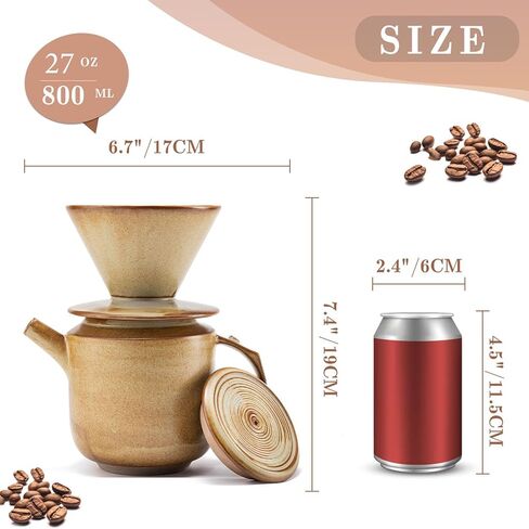 Pour Over Coffee Maker Set,with Lid and V60 Paper Coffee Fliters 20 Counts,High Heat Resistant Vintage Coffee Carafe Dripper Set for Home Café Restaurant Camping Hiking,34 Oz(Yellow) in Kuwait