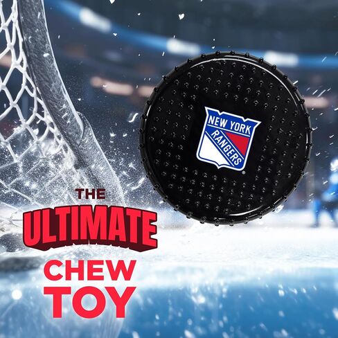 Pets First NHL NY Rangers Hard-Nylon Bacon-Flavored Hockey-Puck Chew Toy, Indestructible Dog and Cat Chewy Toy, Tug, Fetch Toy, Sporty Fun Toy for Dogs in Saudi Arabia
