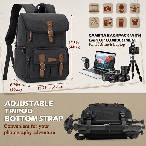 RAINSMORE Camera Backpack, DSLR SLR Mirrorless Camera Bag for Photographer | 15.6 Inch Vintage Canvas Camera Case with Laptop Compartment & Tripod Holder & Rain Cover for Sony Canon Nikon Fujifilm Green in Saudi Arabia