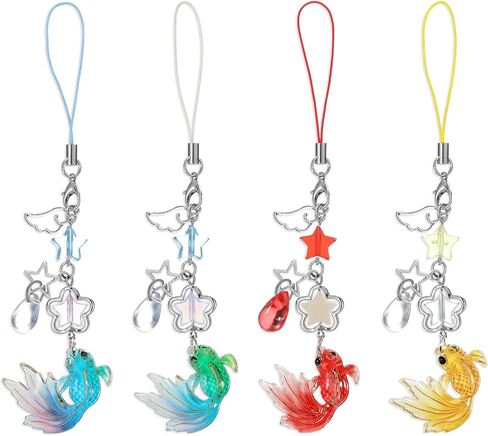 4pcs لطيف الهاتف سحر Mobile Koi Star Decor Decor Decord قابلة للفصل سحر مزخرف بحزام مكافحة السرقة لحقيبة الهواتف الخلوية مناسبة لمحفظة ظهر مفتاحية الديكور النساء in Kuwait