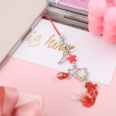 4pcs لطيف الهاتف سحر Mobile Koi Star Decor Decor Decord قابلة للفصل سحر مزخرف بحزام مكافحة السرقة لحقيبة الهواتف الخلوية مناسبة لمحفظة ظهر مفتاحية الديكور النساء in Kuwait