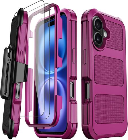 للحصول على قضية iPhone 16 مع حامي شاشة 2x + [Kickstand & Belt Clip Holster] ، فإن حماية قطرة العسكرية العسكرية المصدّة الثقيلة للهاتف المقاوم للصدمات في iPhone 16 6.1 " in Kuwait