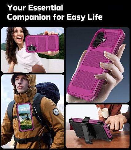 للحصول على قضية iPhone 16 مع حامي شاشة 2x + [Kickstand & Belt Clip Holster] ، فإن حماية قطرة العسكرية العسكرية المصدّة الثقيلة للهاتف المقاوم للصدمات في iPhone 16 6.1 " in Kuwait