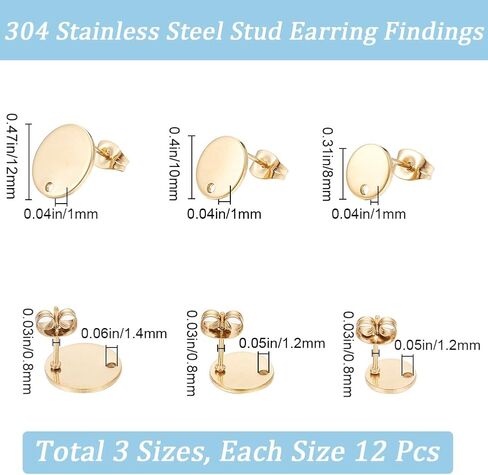 1 Box 36Pcs 3 Size Black Earring Posts Stainless Steel Stud Earring Findings Hypoallergenic Blank Earring Stud with Butterfly Ear Back and Loop Round Earring Posts for Jewelry Making Supplies in Saudi Arabia