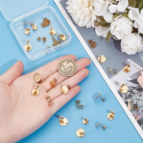1 Box 36Pcs 3 Size Black Earring Posts Stainless Steel Stud Earring Findings Hypoallergenic Blank Earring Stud with Butterfly Ear Back and Loop Round Earring Posts for Jewelry Making Supplies in Saudi Arabia