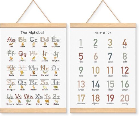 EliteSign Educational Preschool Learning Posters, Alphabet Numbers Posters for Toddlers, ABC Banner Wall Hanging Posters Decor for Classroom Playroom Nursery Kids Room, 12x17 Inch Set of 2 in Kuwait