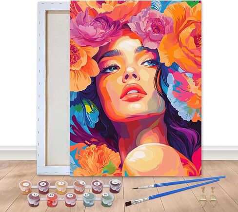 Bimkole Framed Paint by Numbers Kit for Adults Cat, DIY Oil Painting on Canvas with Frame, Flowers Paint by Numbers Set for Home Wall Decor 8x8 Inch/20x20 cm in Saudi Arabia