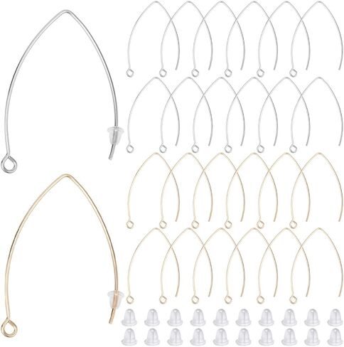 1 Box 40Pcs Drop Earring Hooks Stainless Steel Earring Wires Silver Long Marquise V Shaped Hook Earring Findings with Ear Nuts and Loop Dangle Earring Wires for Jewelry Making Supplies DIY in Kuwait