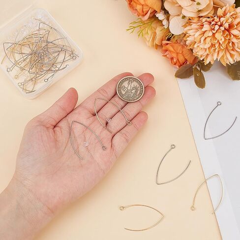 1 Box 40Pcs Drop Earring Hooks Stainless Steel Earring Wires Silver Long Marquise V Shaped Hook Earring Findings with Ear Nuts and Loop Dangle Earring Wires for Jewelry Making Supplies DIY in Kuwait
