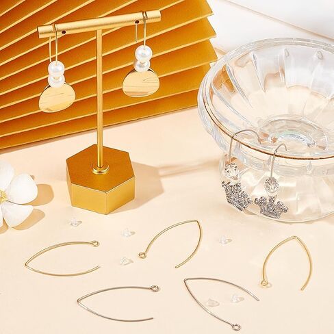1 Box 40Pcs Drop Earring Hooks Stainless Steel Earring Wires Silver Long Marquise V Shaped Hook Earring Findings with Ear Nuts and Loop Dangle Earring Wires for Jewelry Making Supplies DIY in Kuwait