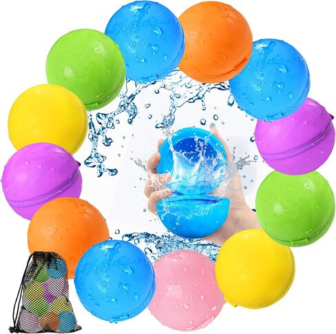 Soppycid 12pcs البالونات المائية القابلة لإعادة الاستخدام ، ألعاب المياه الشاطئية للأولاد والبنات ، ألعاب صيفية في الهواء الطلق للأطفال من عمر 3 إلى 12 عامًا ، كرة مياه مغناطيسية للأنشطة الخارجية in Kuwait