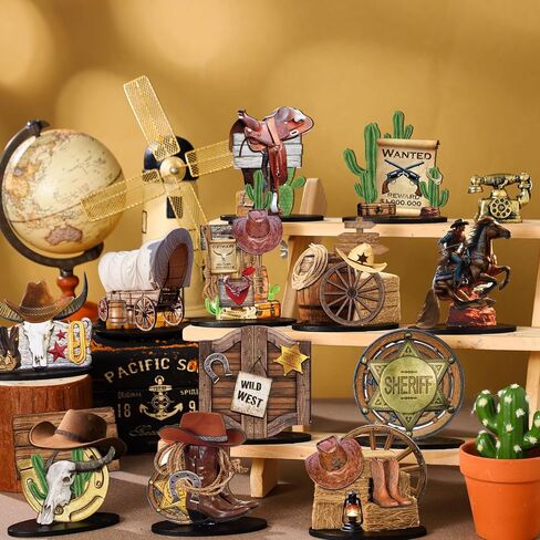 12 PCS Western Cowgirl Menced Centerces Wild West Party Decorations Pink Western Wooden Centers for Tables for Cowgirl Party Decoration in Kuwait