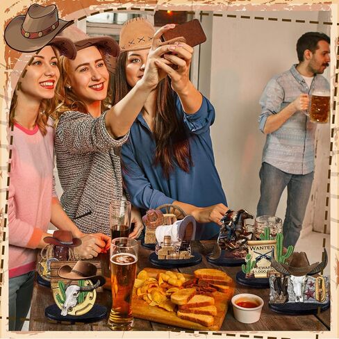 12 PCS Western Cowgirl Menced Centerces Wild West Party Decorations Pink Western Wooden Centers for Tables for Cowgirl Party Decoration in Kuwait