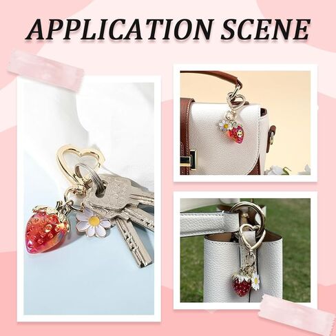 1 Box 2Pcs 2 Colors Strawberry Keychain Bulk s Bag Charms Alloy Red Pink Cute Flower Daisy Swivel Snap Hook Clasps Key Chain Accessories for Women s Purse Backpack Pendant Decoration in Saudi Arabia