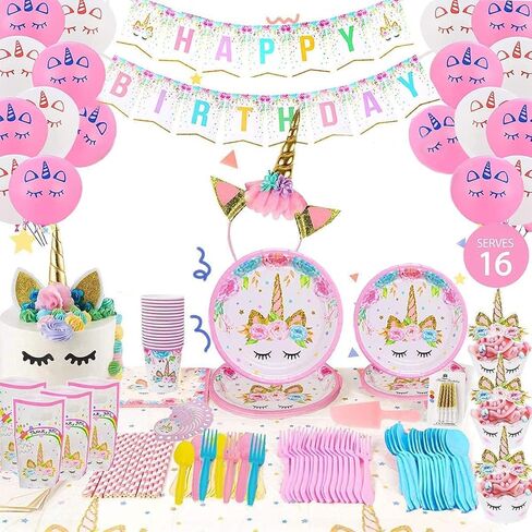 Girls Birthday Party Supplies Including Plates Cups Straws Tablecover for Pink Birthday Party Serve 16 Guests in Saudi Arabia